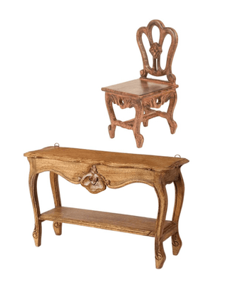 Wall Decor Combo: Alice Mini Table + Chair Handcrafted Wooden Wall Shelf