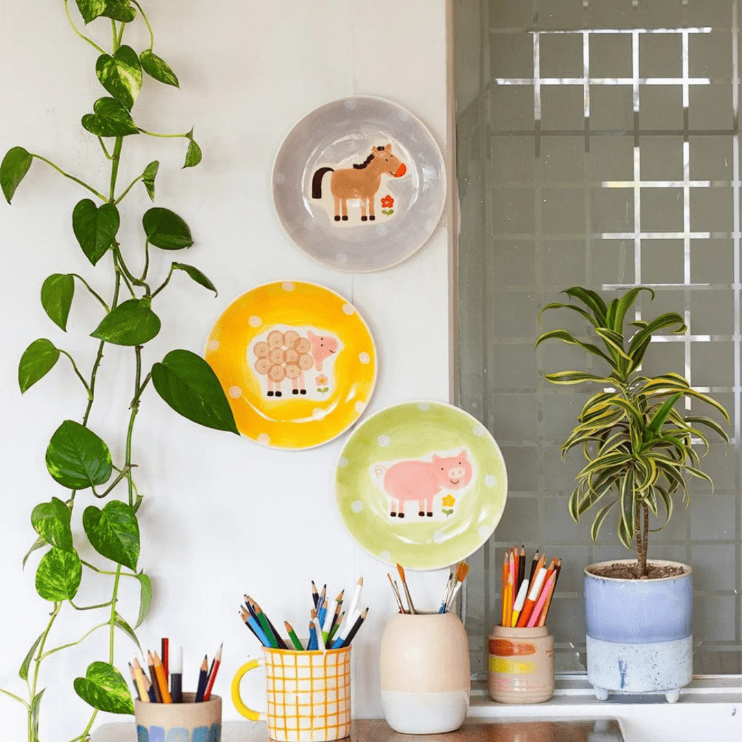 Wall Decor Quirky Farm Hand painted Wall Plates Set of 3