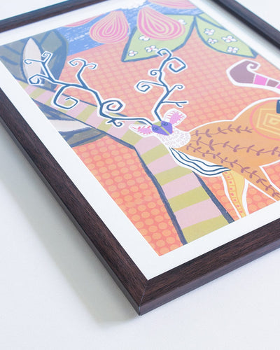 Wooden Frame Modern Stag Sketch with Wooden Framing