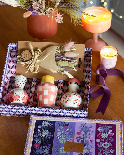 Yaara Handpainted Mini Vases - Set of 3 Flowers over Fireworks Gift box