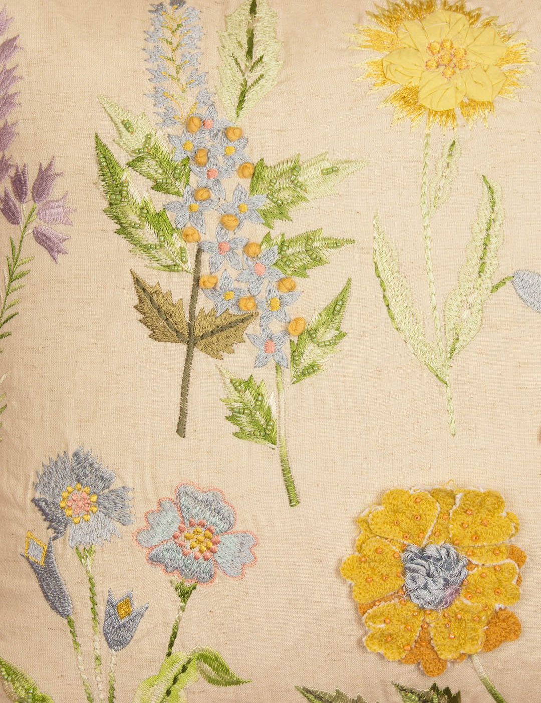 Yellow Daisy Embroidered Cushion Cover
