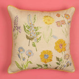 Yellow Daisy Embroidered Cushion Cover