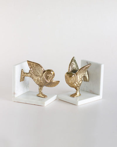 Yogi Owls Metal & Marble Bookends