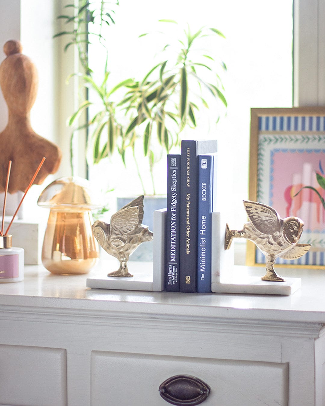 Yogi Owls Metal & Marble Bookends