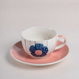  Zinnia Handpainted Ceramic Teacup & Saucer -Set of 4 - Zinnia Handpainted Ceramic Teacup & Saucer -Set of 4 - The Wishing Chair 