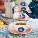  Zinnia Handpainted Ceramic Teacup & Saucer -Set of 4 - Zinnia Handpainted Ceramic Teacup & Saucer -Set of 4 - The Wishing Chair 