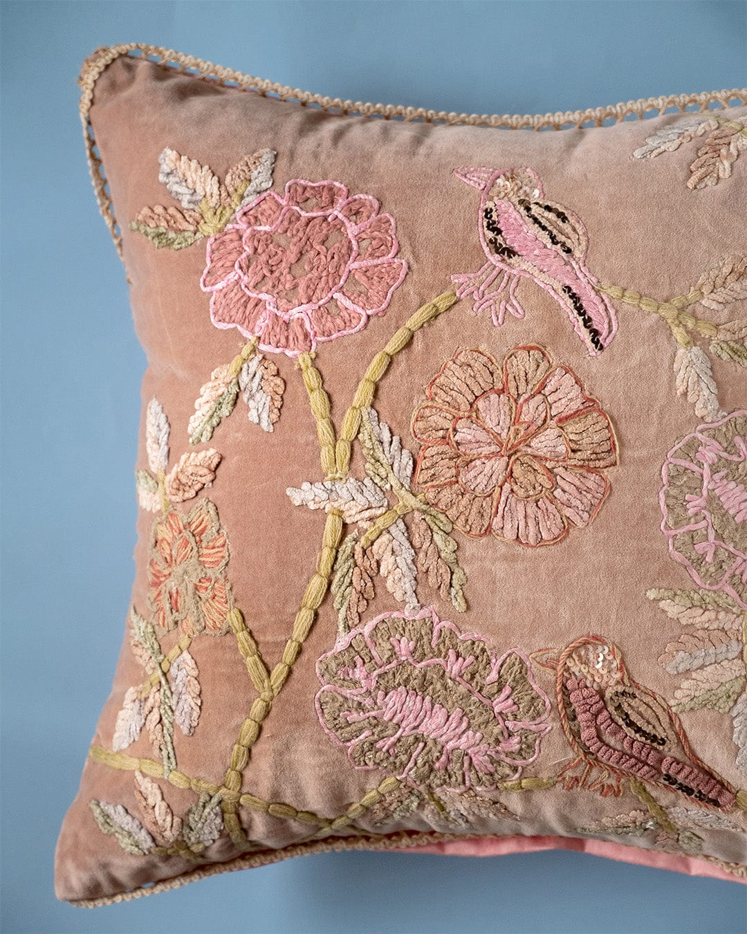 Zoey Hand Embroidered Cushion Cover- Bloom