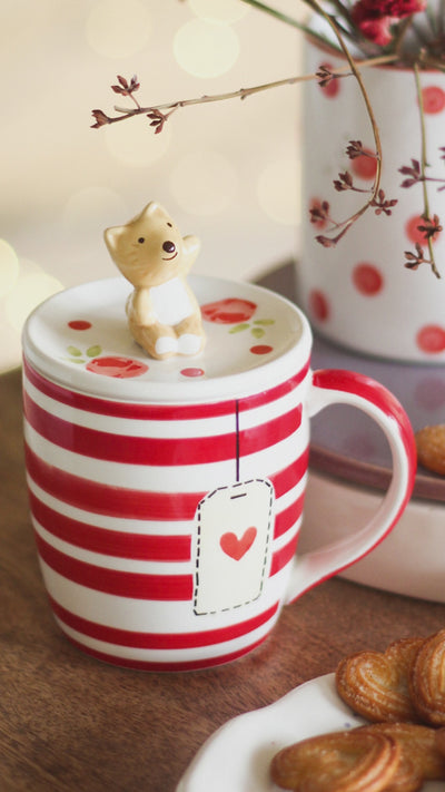 Tea Time Bunny Handpainted Mug With Lid