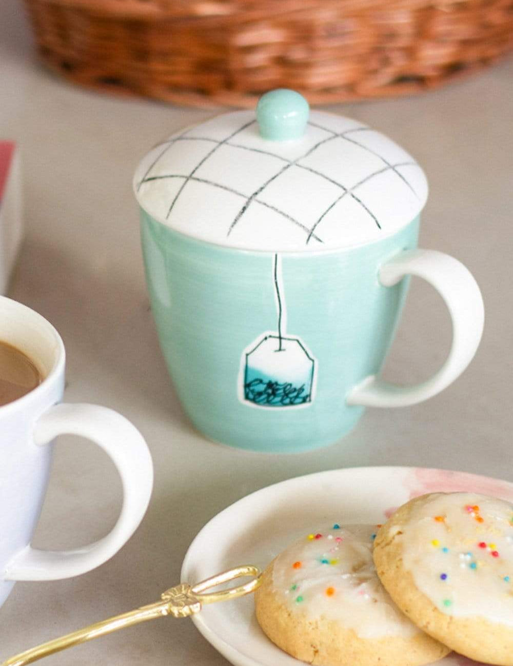 Tea Time Handpainted Mug with Lid - The Wishing Chair