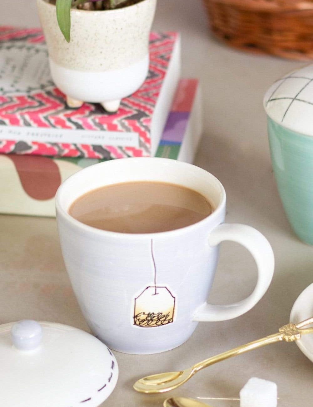 Tea Time Handpainted Mug with Lid - The Wishing Chair
