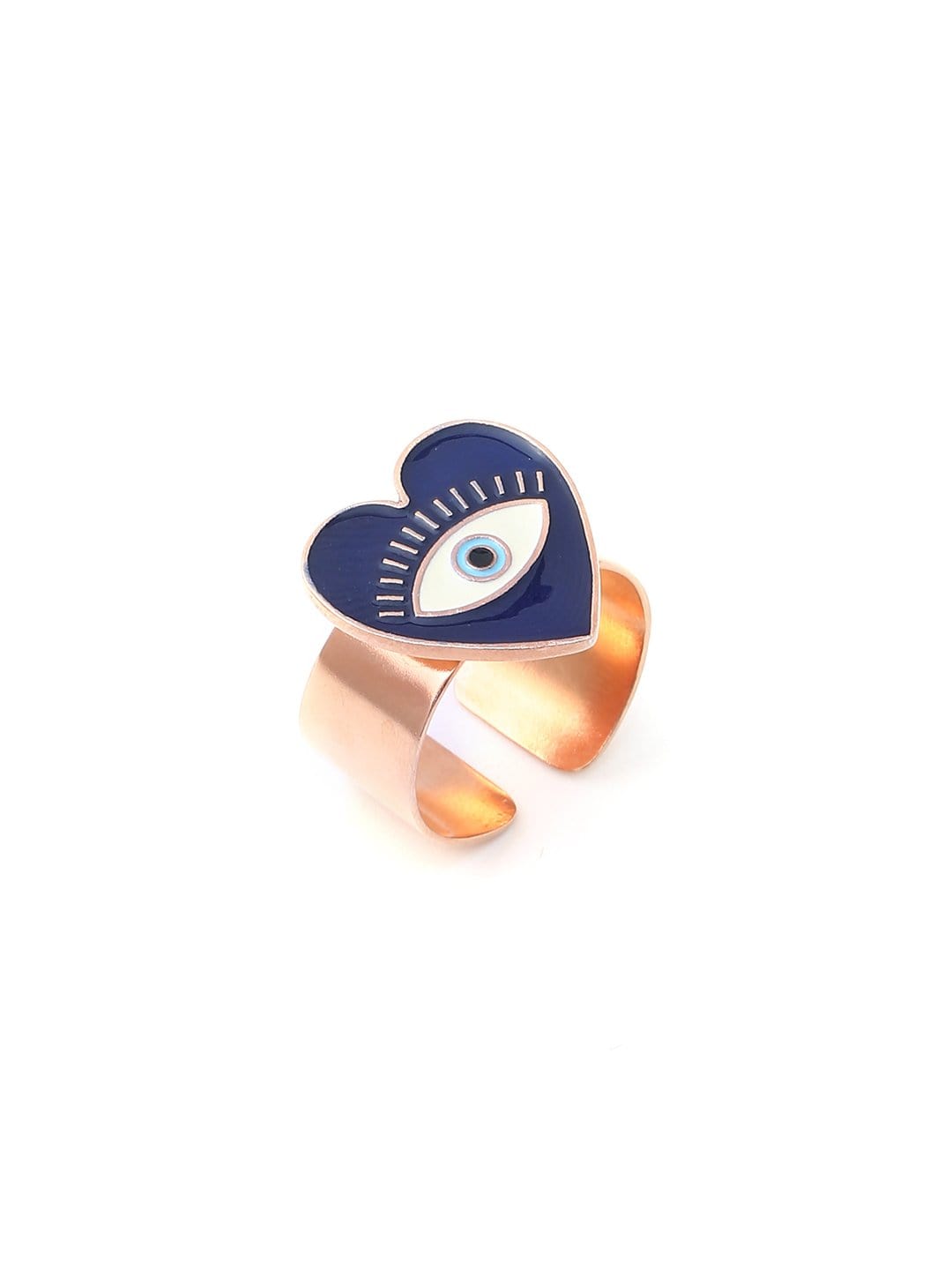 AZGA Heart Eye Adjustable Ring - Blue Rose Gold