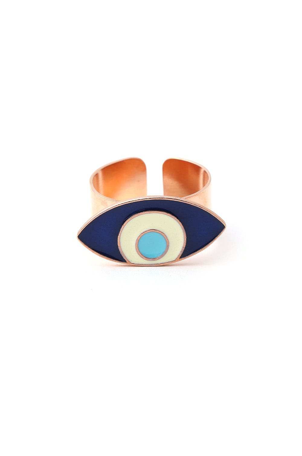 AZGA Evil Eye Enamel Adjustable Ring - Blue Rose Gold