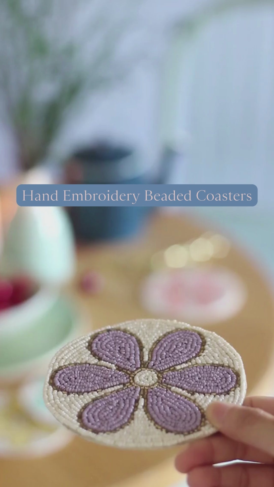 Daisy Hand Embroidery Beaded Coasters -Set of 4
