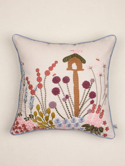 Birdie Feeder Embroidered Cushion Cover