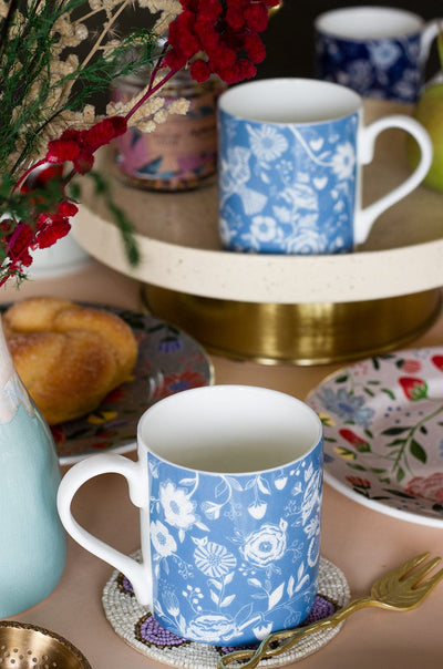 Blue Florentina Fine China Tea Mugs- Set of 2