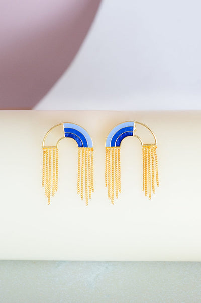 Blue Somewhere Over The Rainbow Gold Plated Earrings