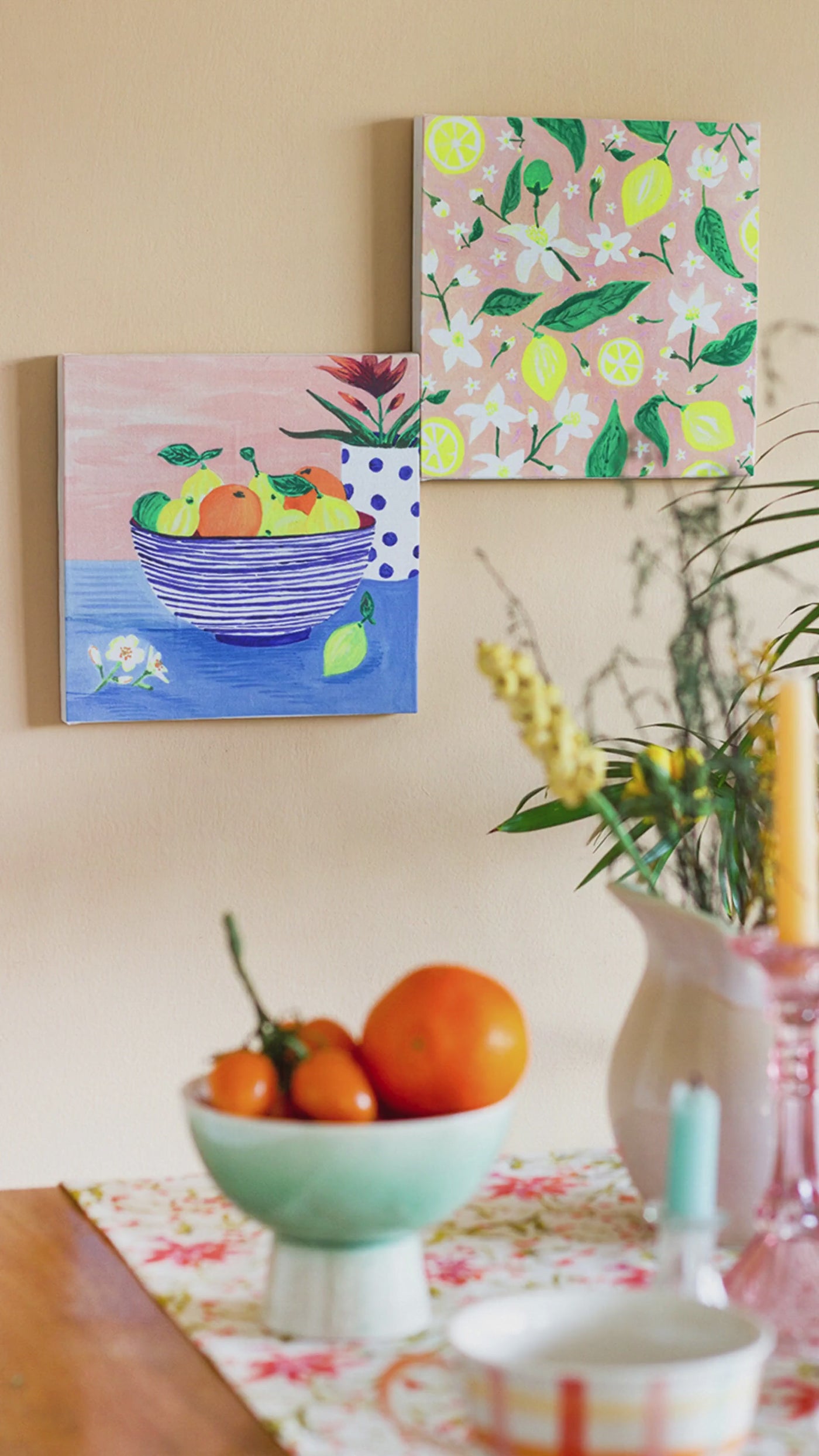 Handpainted Fruit Bowl Wall Art - Set Of 2