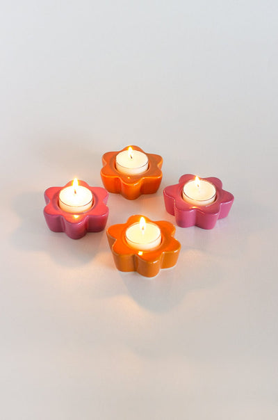 Candle Daisy Wheel Ceramic Tealight Holder - Set of 4
