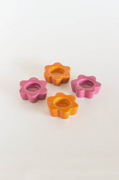 Candle Daisy Wheel Ceramic Tealight Holder - Set of 4