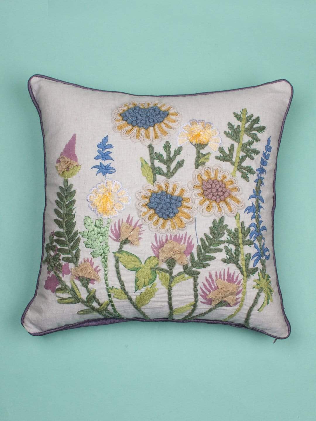 Carnation Embroidered Cushion Cover