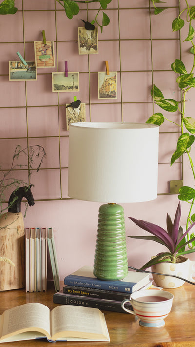 Helix Ceramic Lamp with Lampshade - Reactive Green