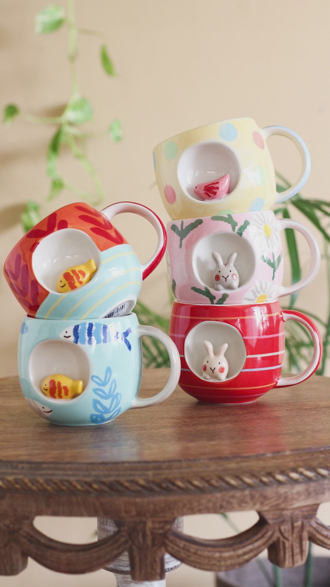 Polka Dot Bird Handpainted Ceramic Mug