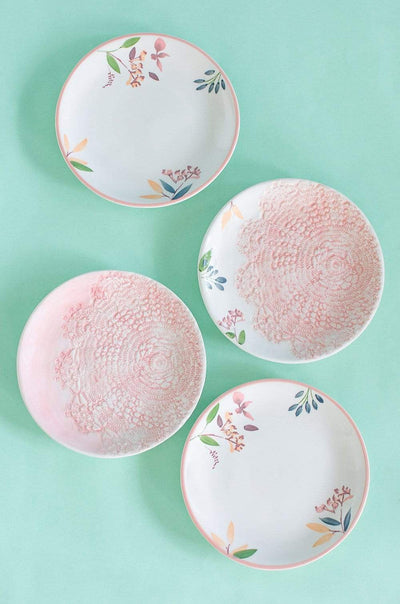 Floral Lace Handpainted Dessert Plate- Set of 4 - 6 inches