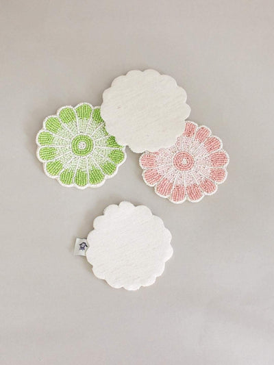 Flower Beaded Embroidery Coasters - Set Of 4