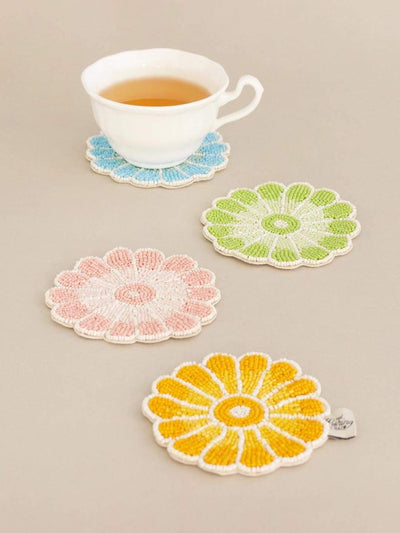 Flower Beaded Embroidery Coasters - Set Of 4