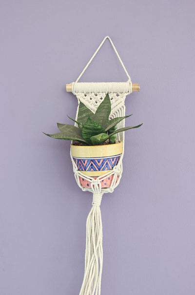 Glow Green Macrame Knotted Planter Hanging