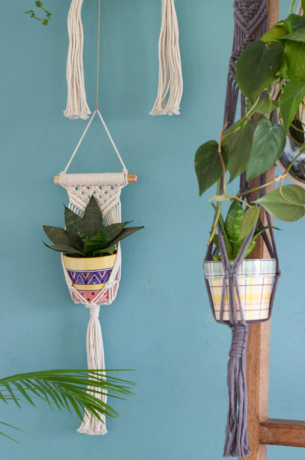 Glow Green Macrame Knotted Planter Hanging