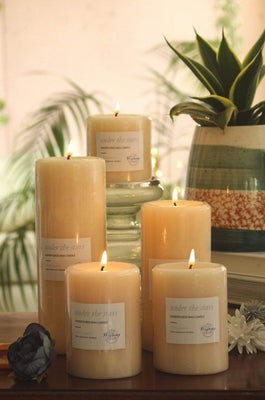  Handpoured Ribbed Pillar Candle - Under The Stars - Hand Poured Wax Candles - The Wishing Chair 