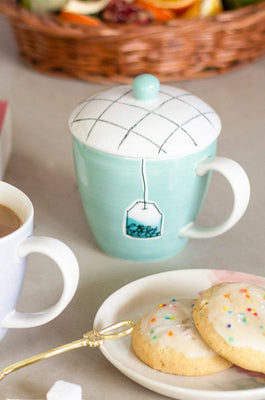   Tea Time Handpainted Mug with Lid - Tea Time Handpainted Mug with Lid - The Wishing Chair  - Tea Time Handpainted Mug with Lid - The Wishing Chair 