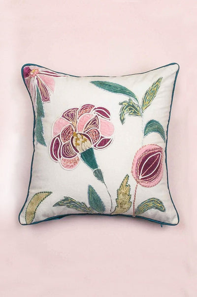 Jacobean Rose Embroidered Cushion Cover