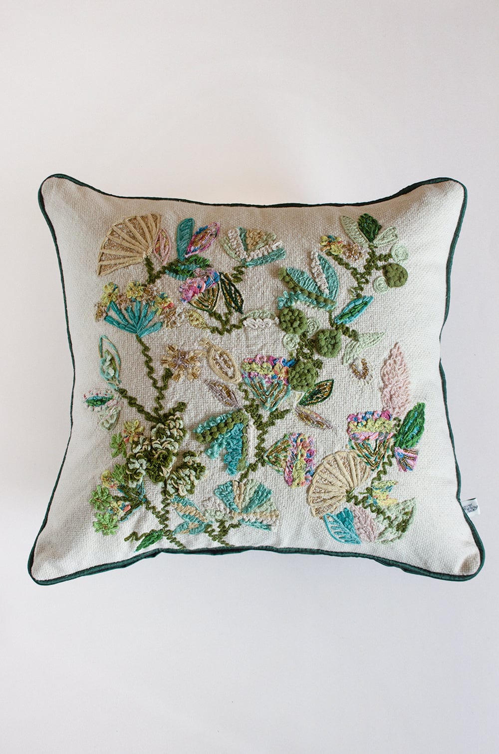 Jungle Green Embroidered Cushion Cover