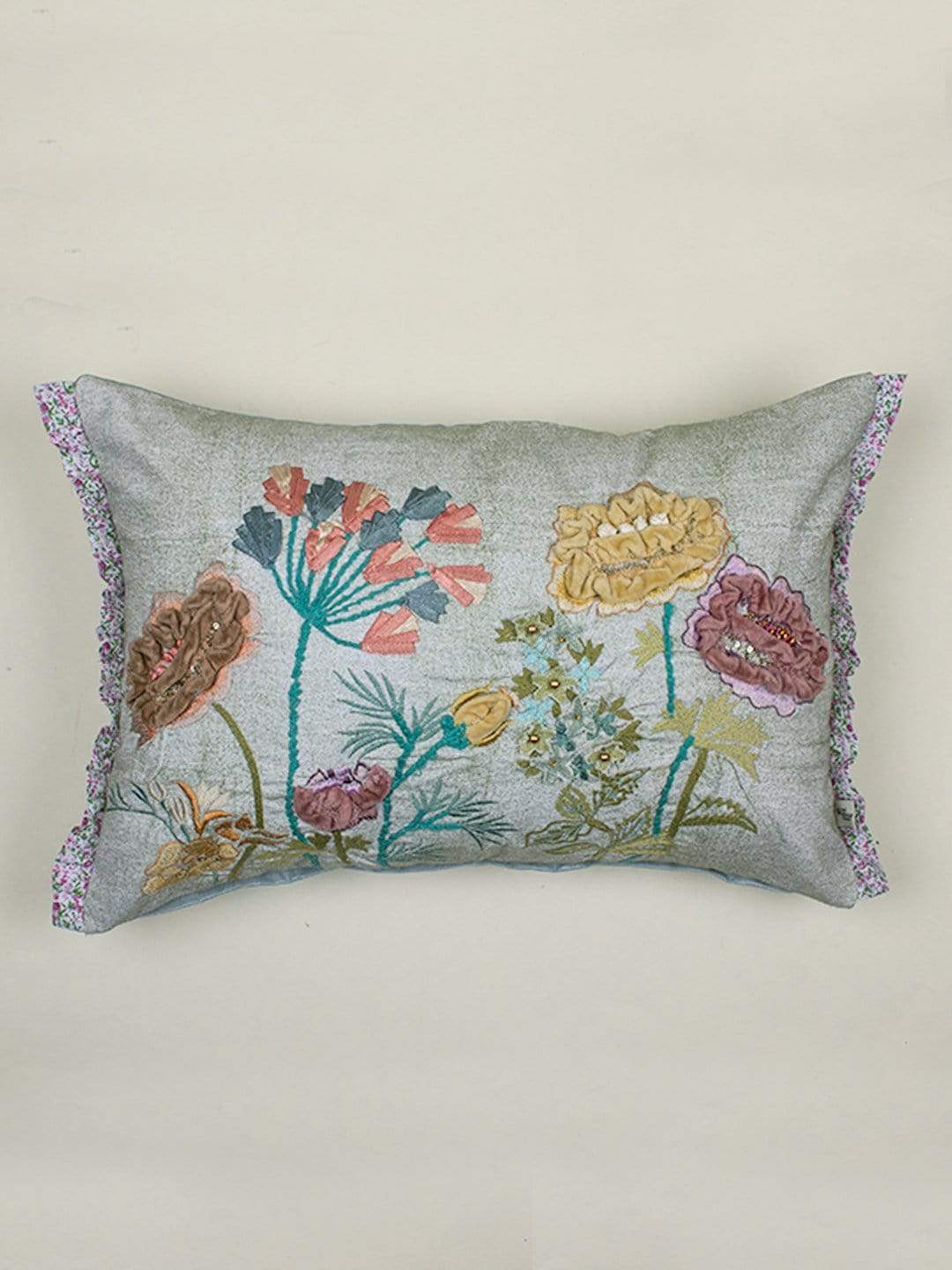 Lila Hand Embroidered Cushion Cover- Grey
