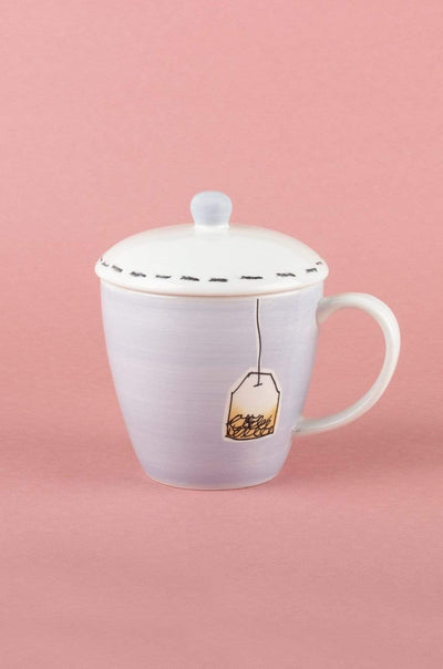 Lilac Tea Time Handpainted Mug with Lid