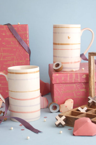 Little Hearts Handpainted Ceramic Mugs - Set of 2