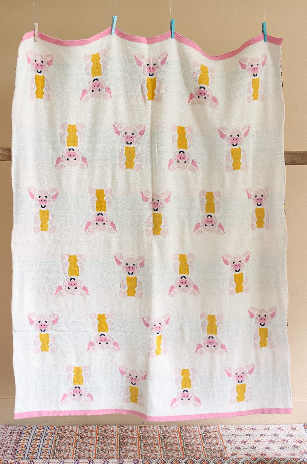 Miss Piglet Knitted Cotton Baby Blanket