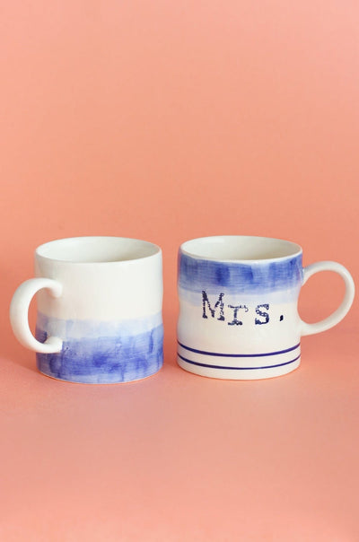 Mr. & Mrs. Handpainted Ceramic Mugs - Set of 2