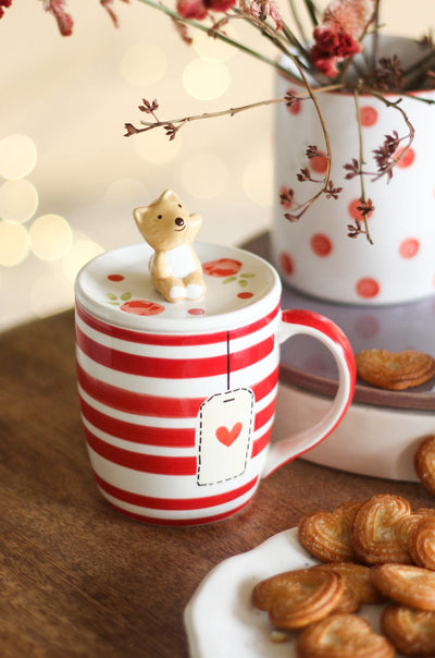 Mugs Tea Time Bunny Handpainted Mug With Lid