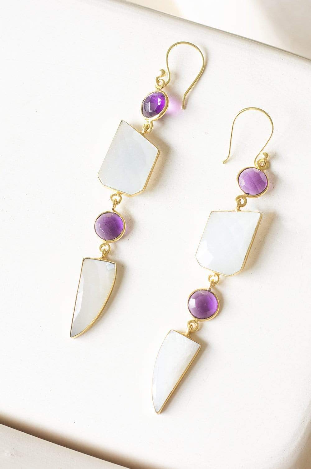Nyx Gold Plated Earrings with Amethyst & Moonstone Semi Precious Stones