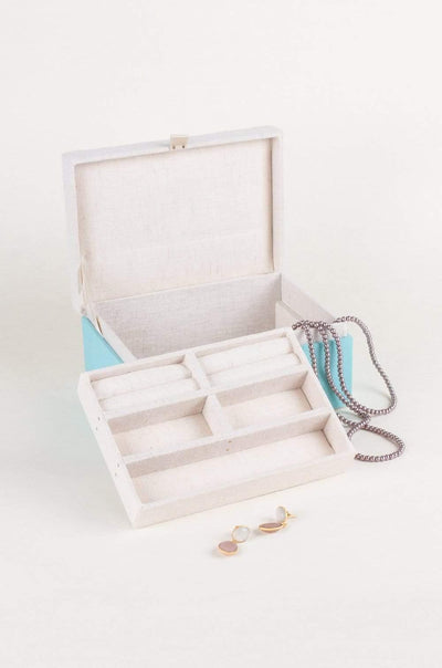 Pastel Perfection Jewellery BoxMaterial: Made of Fabric, Beads and MDF
Dimensions: 7L X 5W X 3H "Inches

Do not wash. Wipe dry. Keep away from dust and moisture, avoid dragging sharp or rough objePastel Perfection Jewellery Box