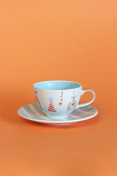 Peaches and Cream Handpainted Ceramic Tea Cups & Saucers - Set of 4