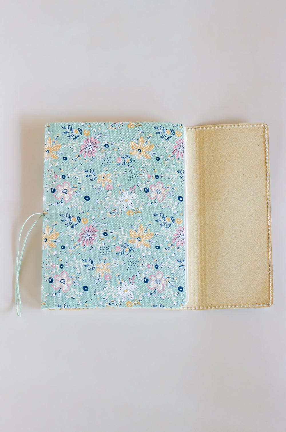 Pearlised Paper Leather A5 Notebook- Mint Magnolias