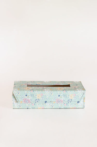 Pearlised Paper Leather Tissue Box- Mint Magnolias
