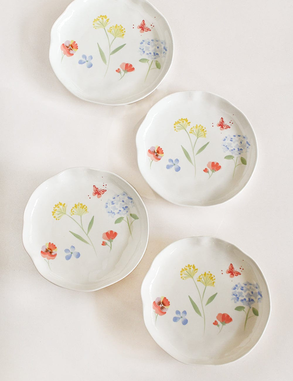  Plates Wildflower Meadow Handpainted Ceramic Plates - Set of 4 - Wildflower Meadow Handpainted Ceramic Plates - Set of 4 - The Wishing Chair 