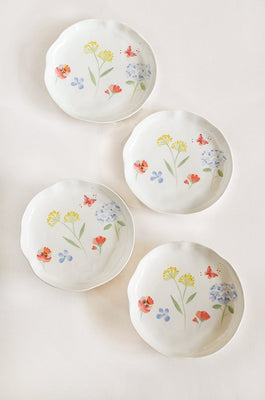  Plates Wildflower Meadow Handpainted Ceramic Plates - Set of 4 - Wildflower Meadow Handpainted Ceramic Plates - Set of 4 - The Wishing Chair 