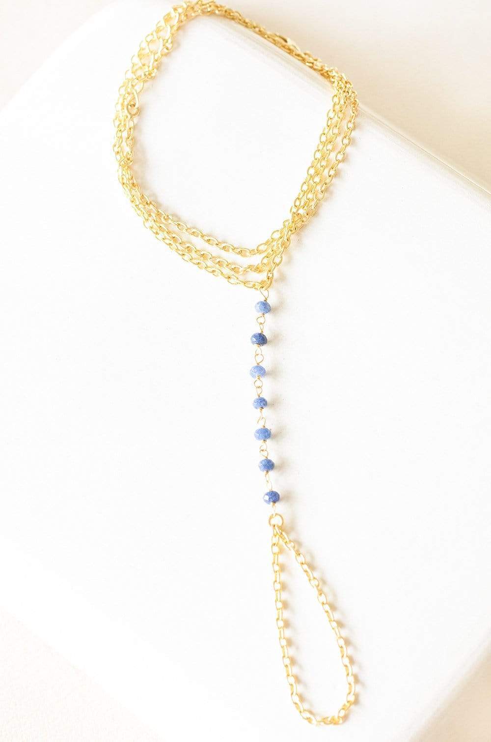 Raindrops Gold Plated Hath Phool with Blue Routile Semi Precious Stones
