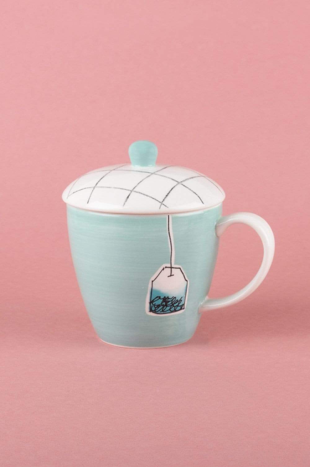 Teal Tea Time Handpainted Mug with Lid